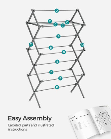 Songmics twelve-rod design maximizes drying space for towels and small garments.