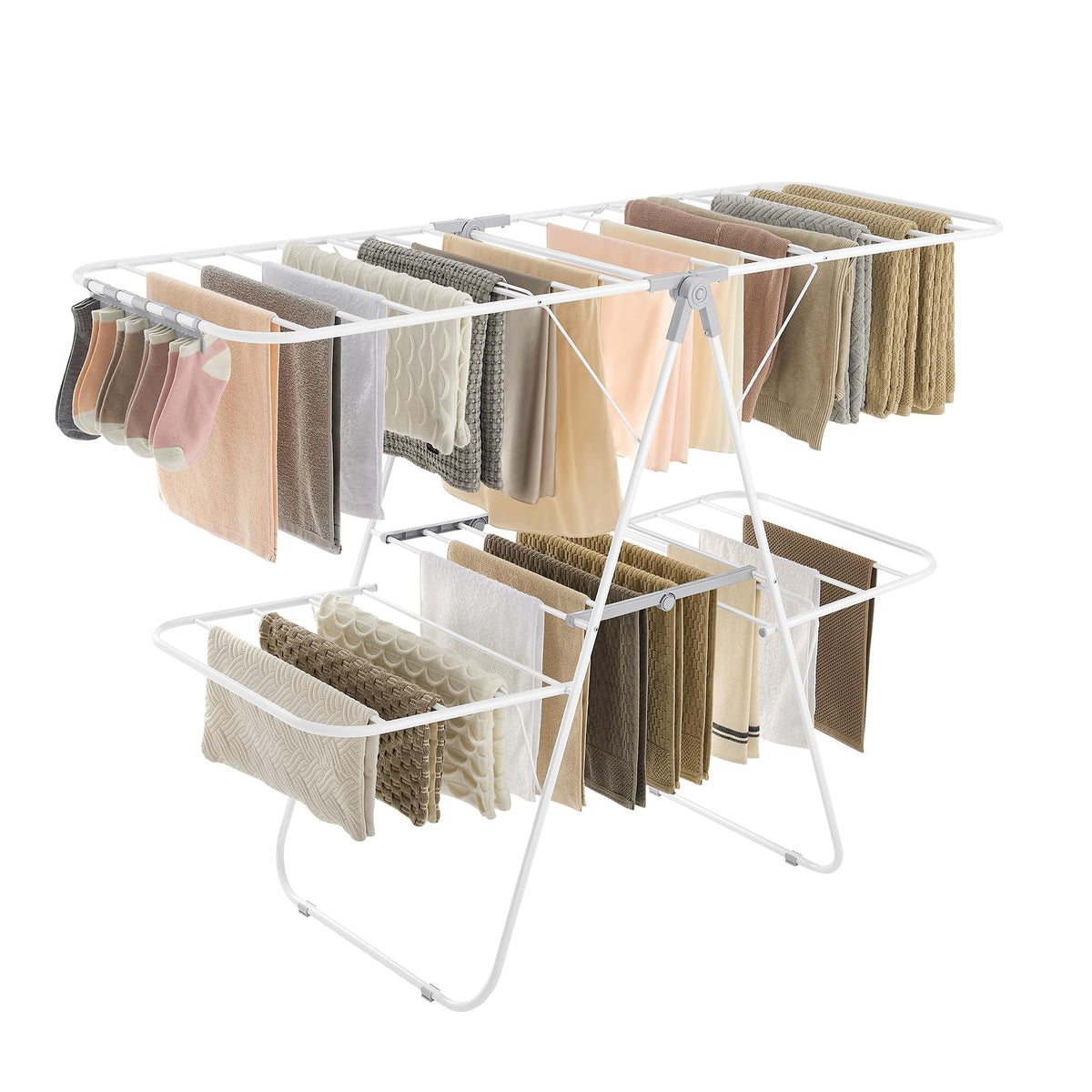 SONGMICS ULLR053G01V1 four-wing rack with 33 rails provides bulk laundry drying space.