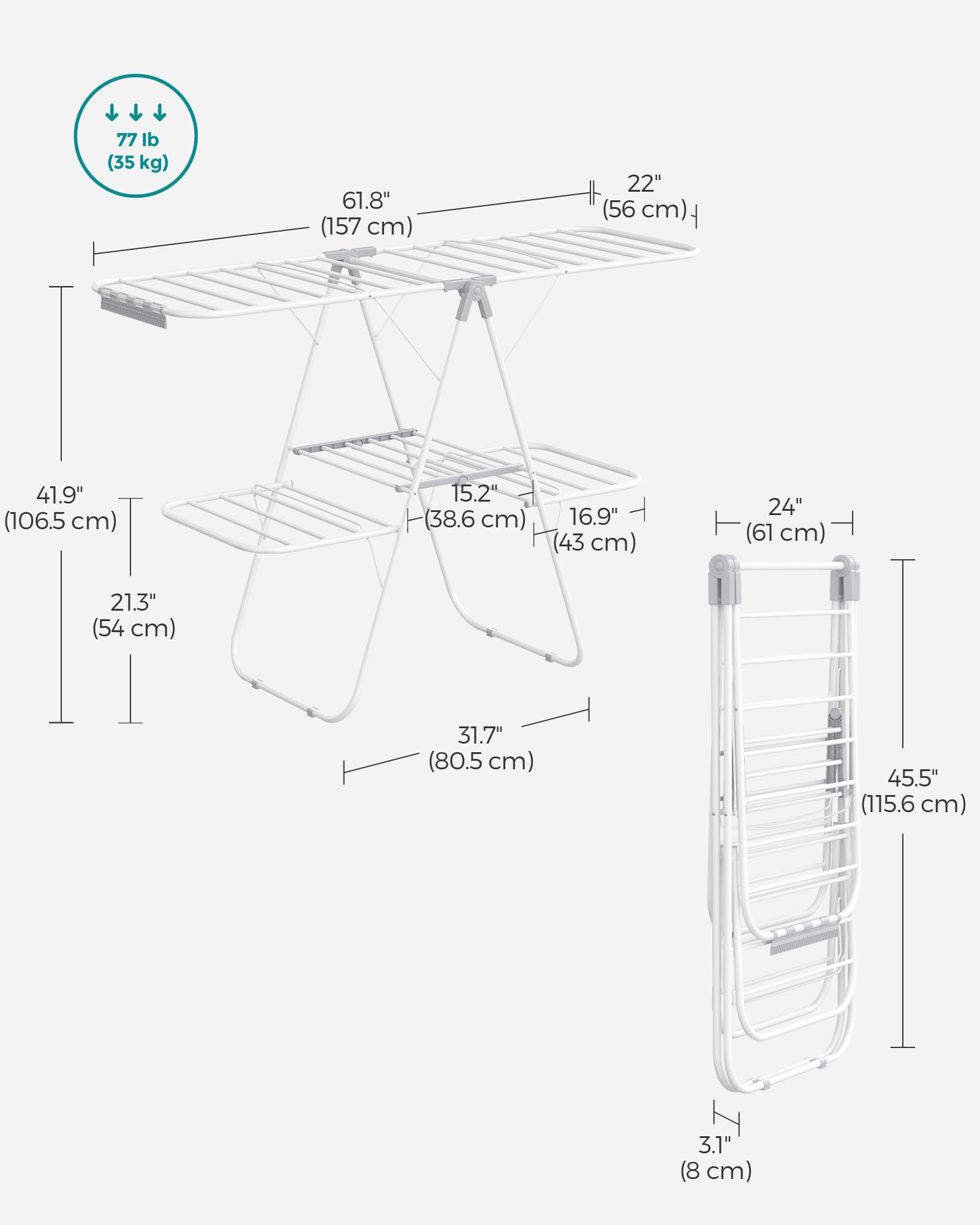 SONGMICS ULLR053G01V1 free-standing frame fits any laundry room or balcony.