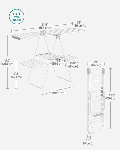 SONGMICS ULLR053G01V1 free-standing frame fits any laundry room or balcony.