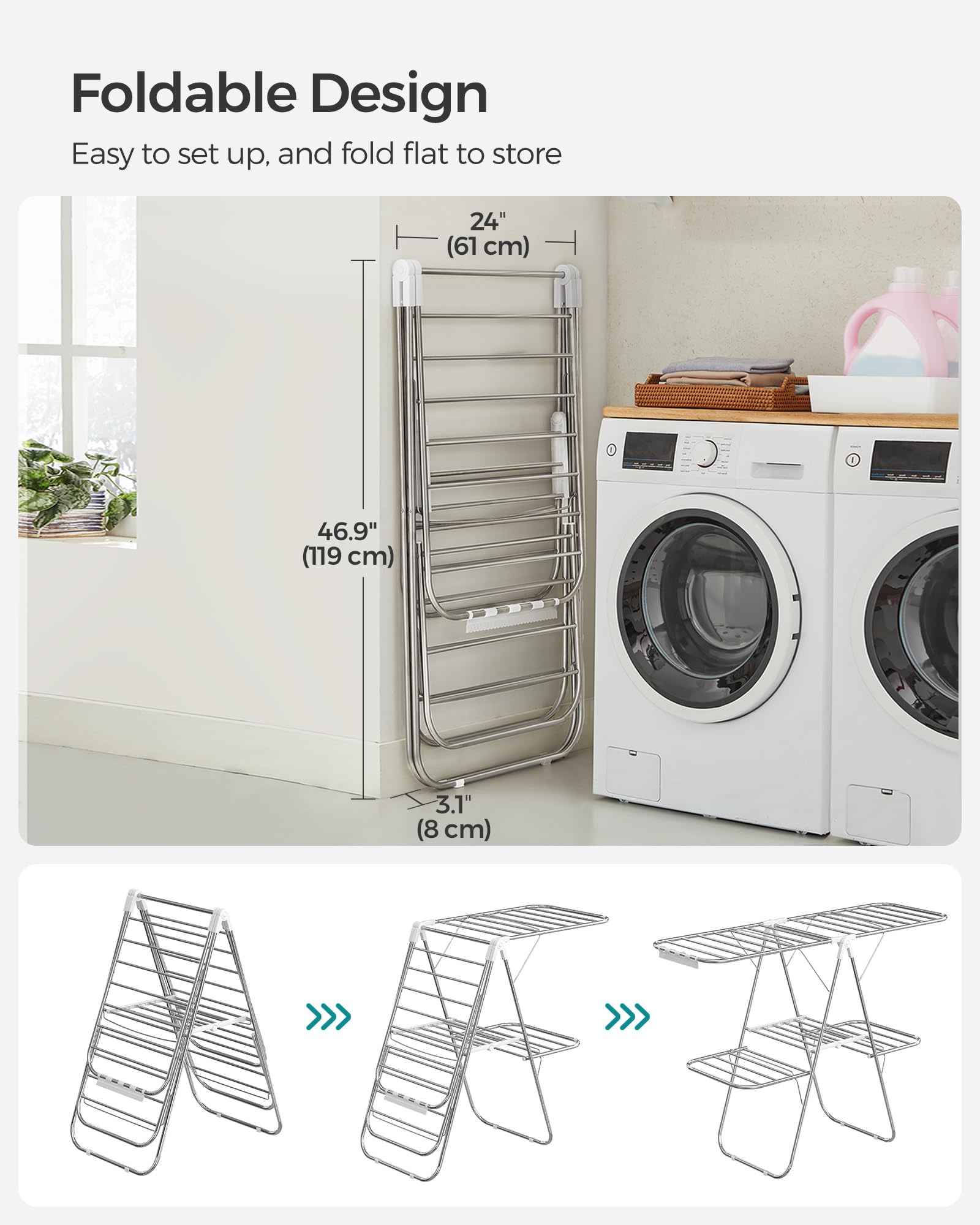 33 rails across two levels maximize drying space on Songmics ULLR053W01V1