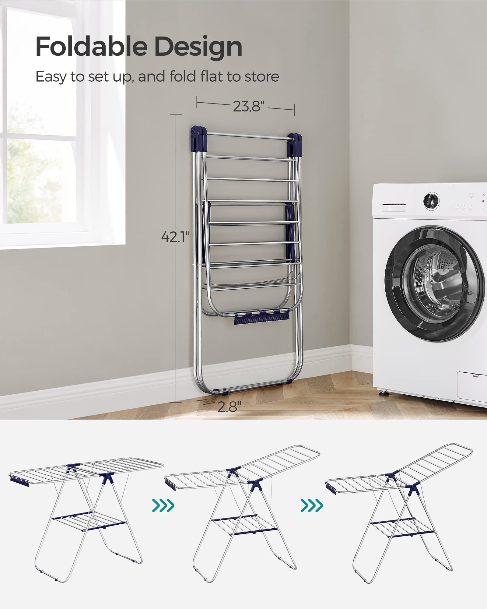 27 clips keep lightweight items secure without dropping during drying.