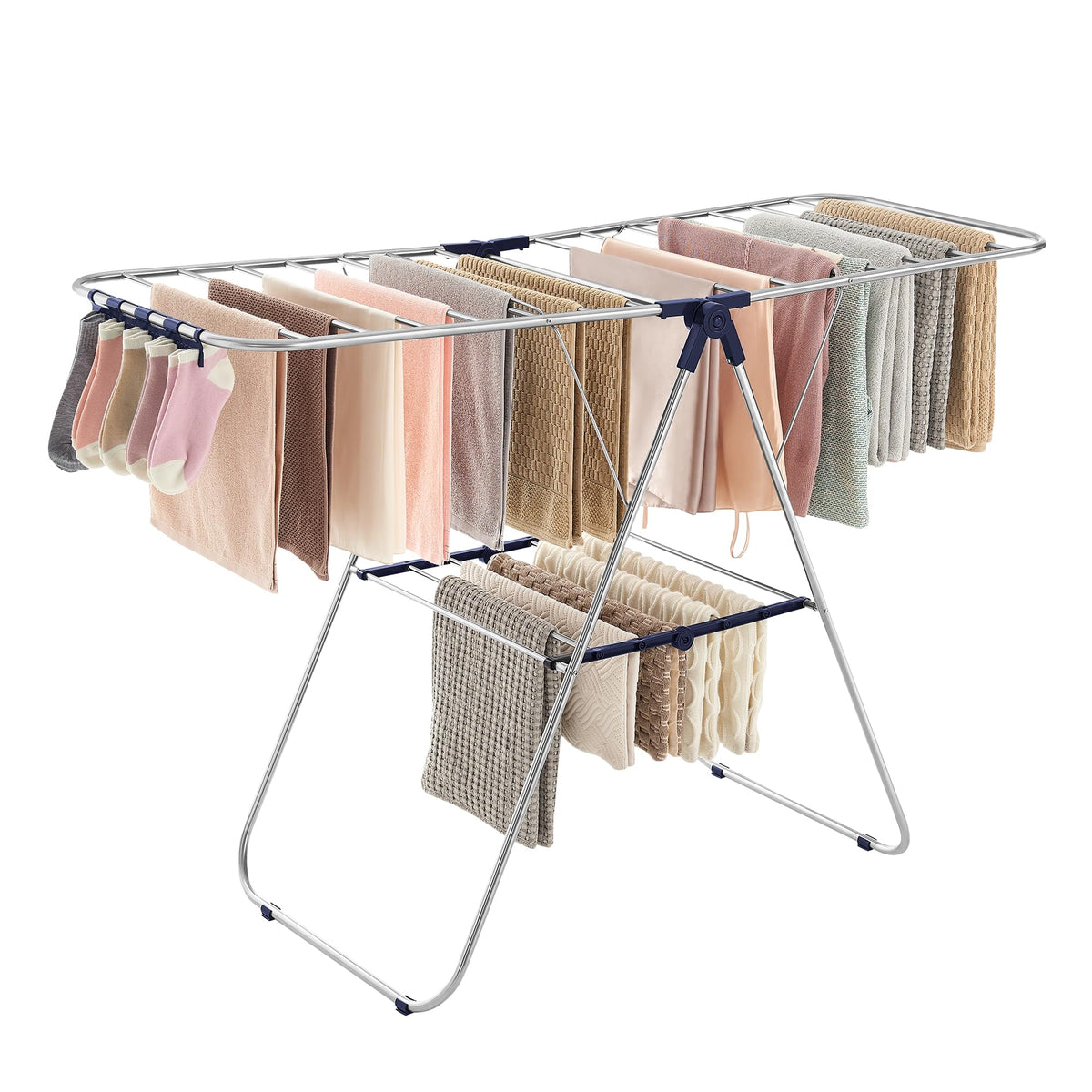 SONGMICS ULLR52BU drying rack shown in open assembly for quick setup and use.