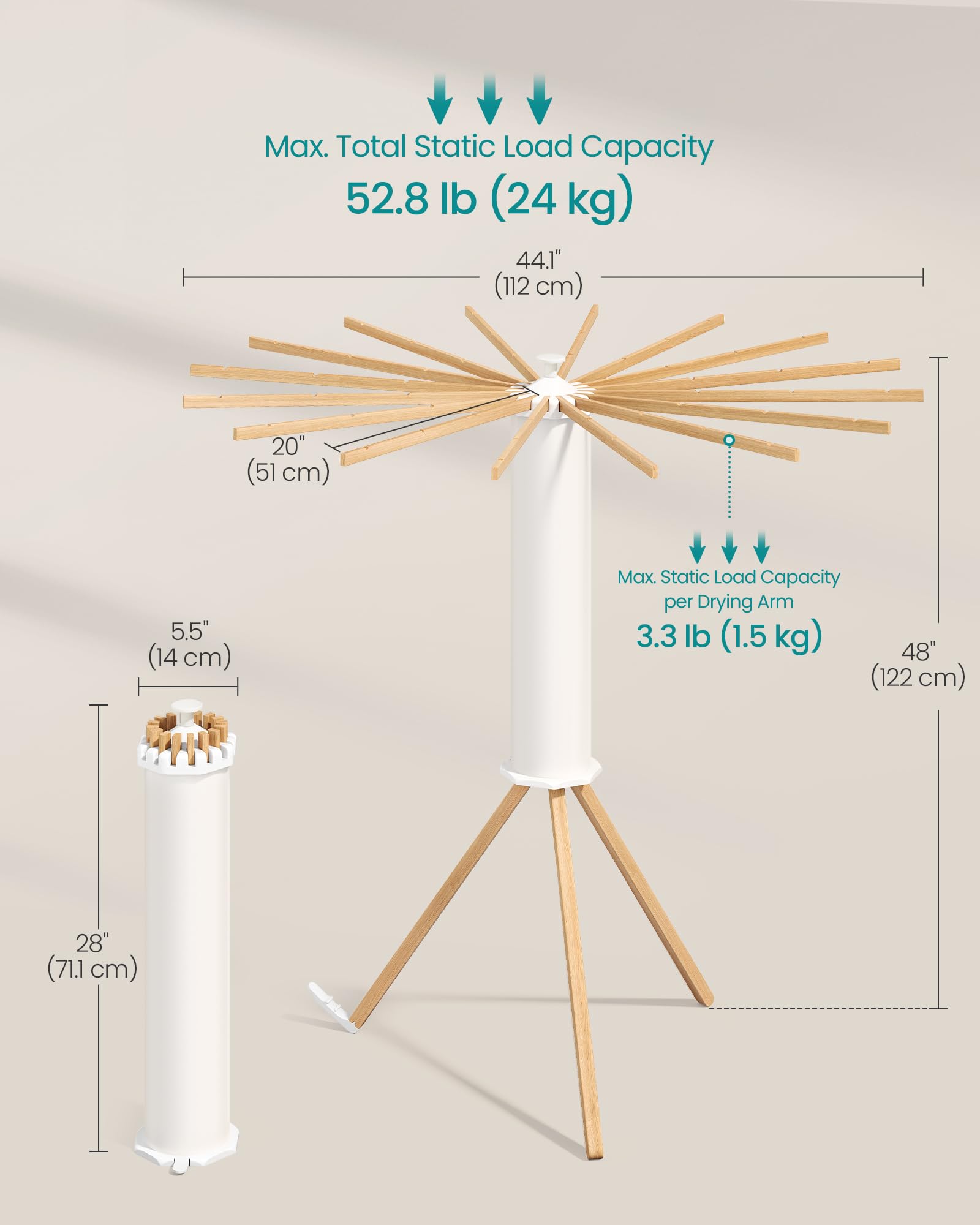 SONGMICS ULLR530YW01 16 arms maximize space for air drying and flat lays