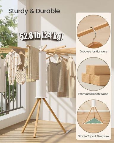 SONGMICS ULLR530YW01 wood arms deliver sturdy drying for towels and clothes