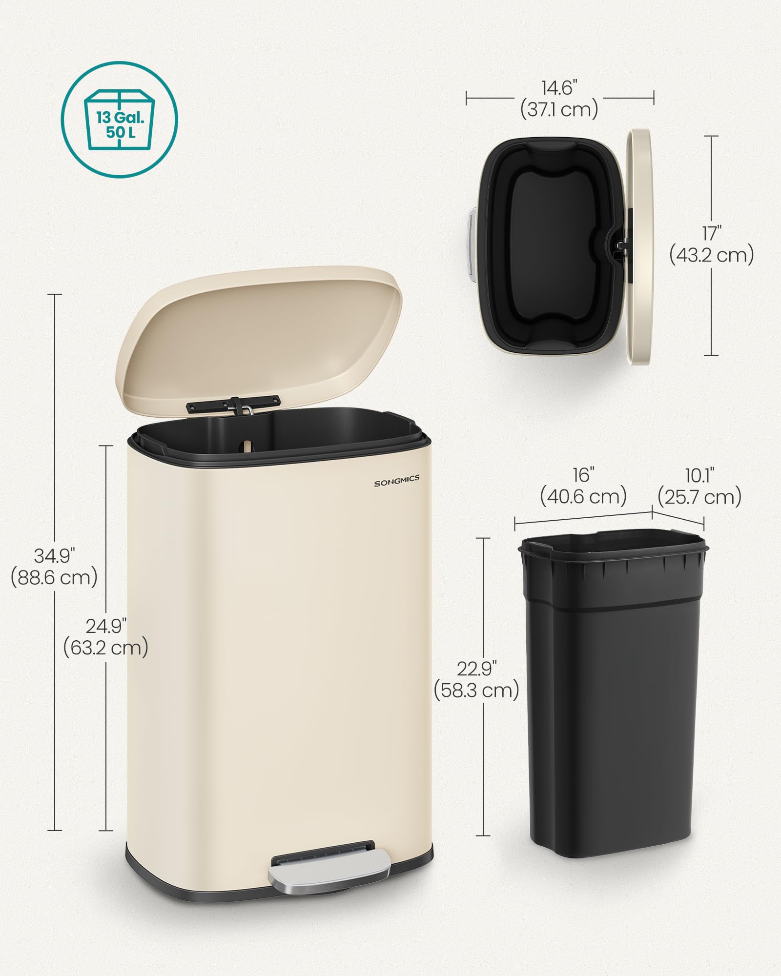 SONGMICS ULTB050A01 stainless steel body resists rust and wipes clean easily.