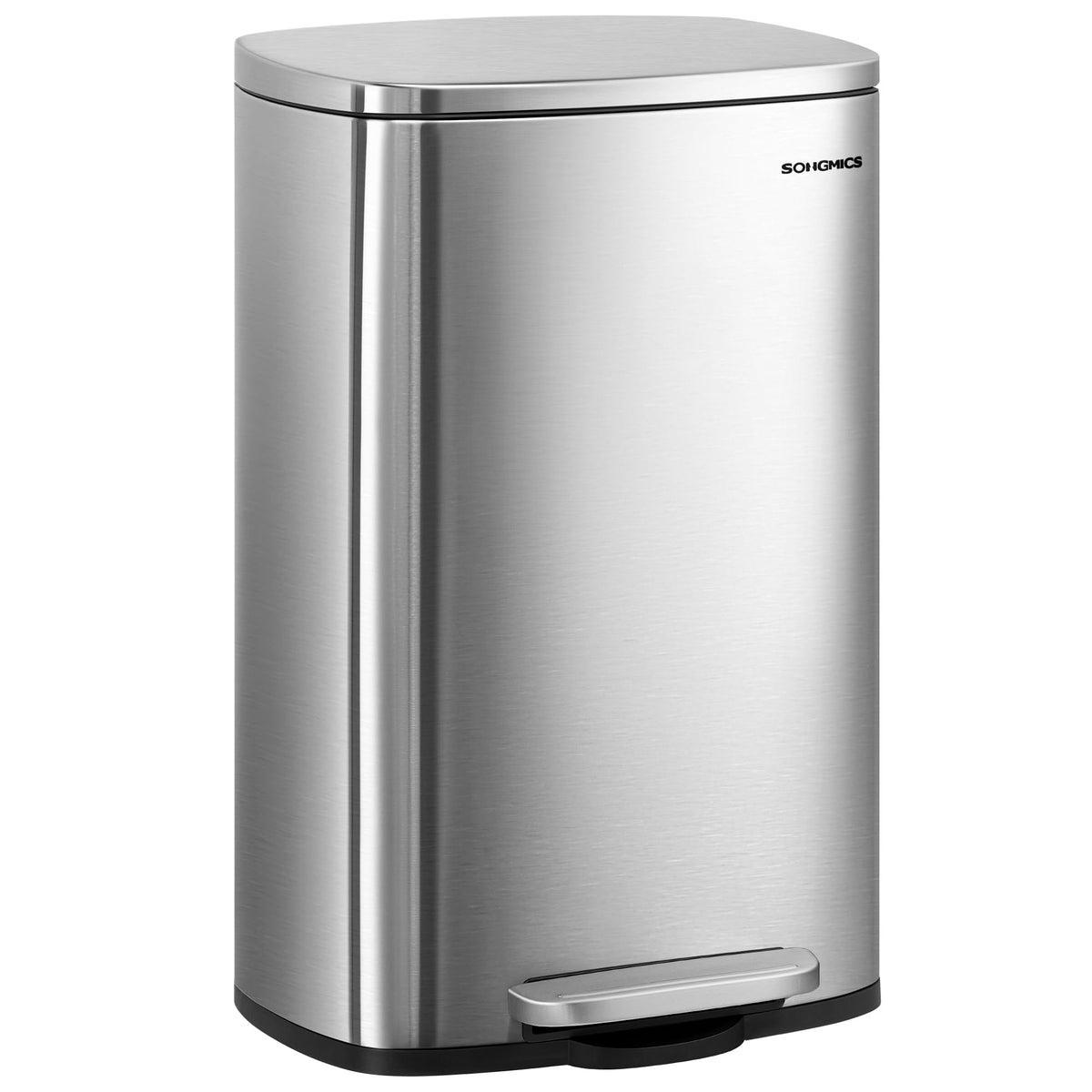 SongMics ULTB050E01 front view of 13-gallon stainless steel trash can with soft-close lid