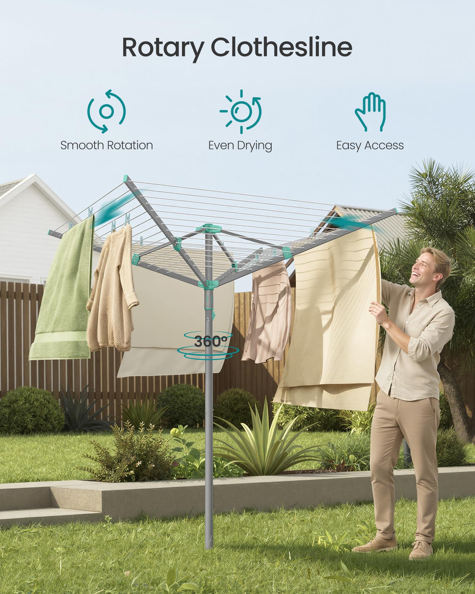 Ground anchor keeps SONGMICS drying rack stable on windy days