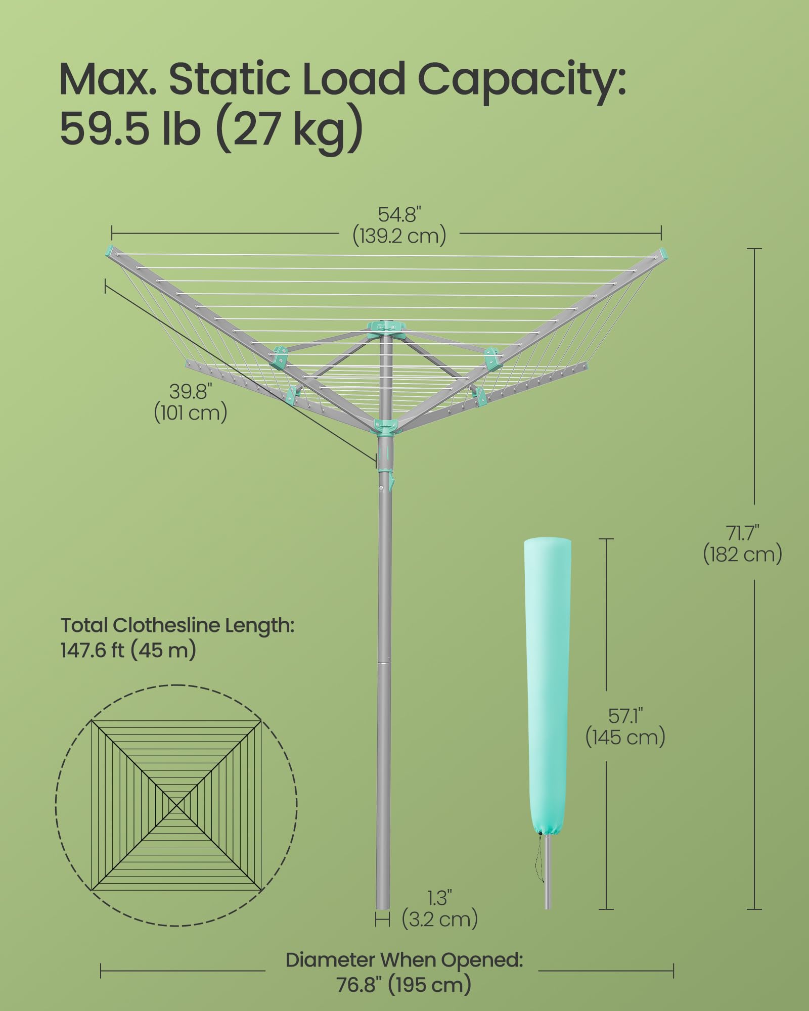 Songmics umbrella clothesline installation guide shows quick, tool-free setup.