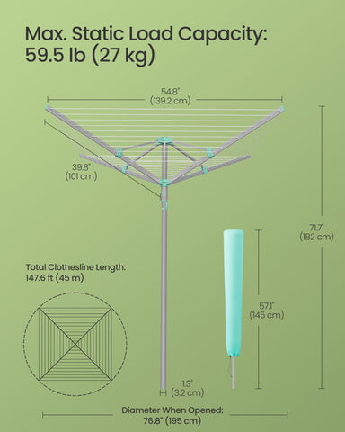Songmics umbrella clothesline installation guide shows quick, tool-free setup.