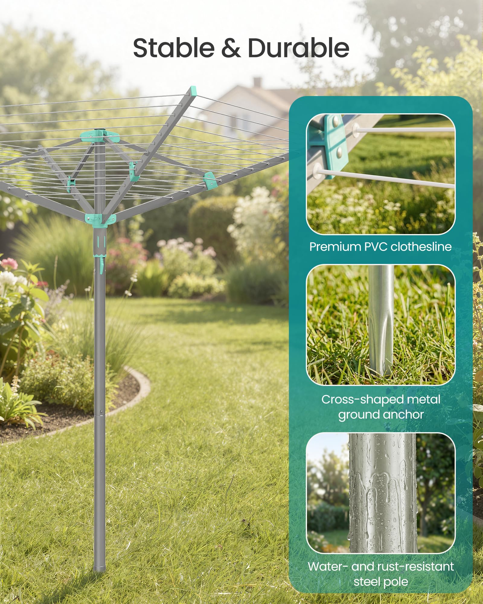 Water-repellent cover protecting SONGMICS clothesline from rain and dust