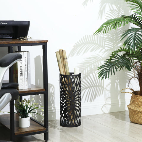 SONGMICS umbrella stand with two long and two short hooks for versatile storage.