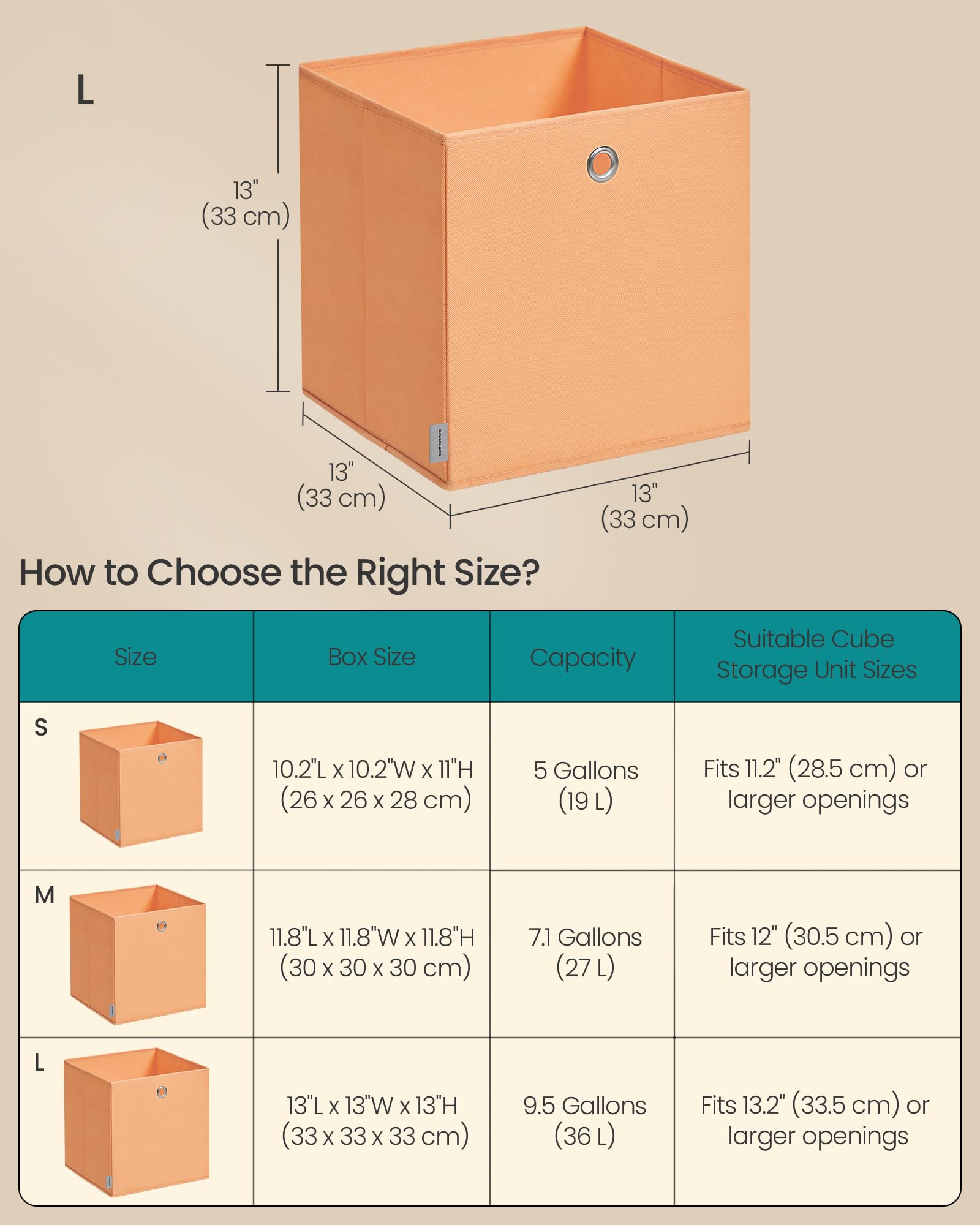 SONGMICS URFB233X01 13x13x13 inch boxes help tidy compact spaces