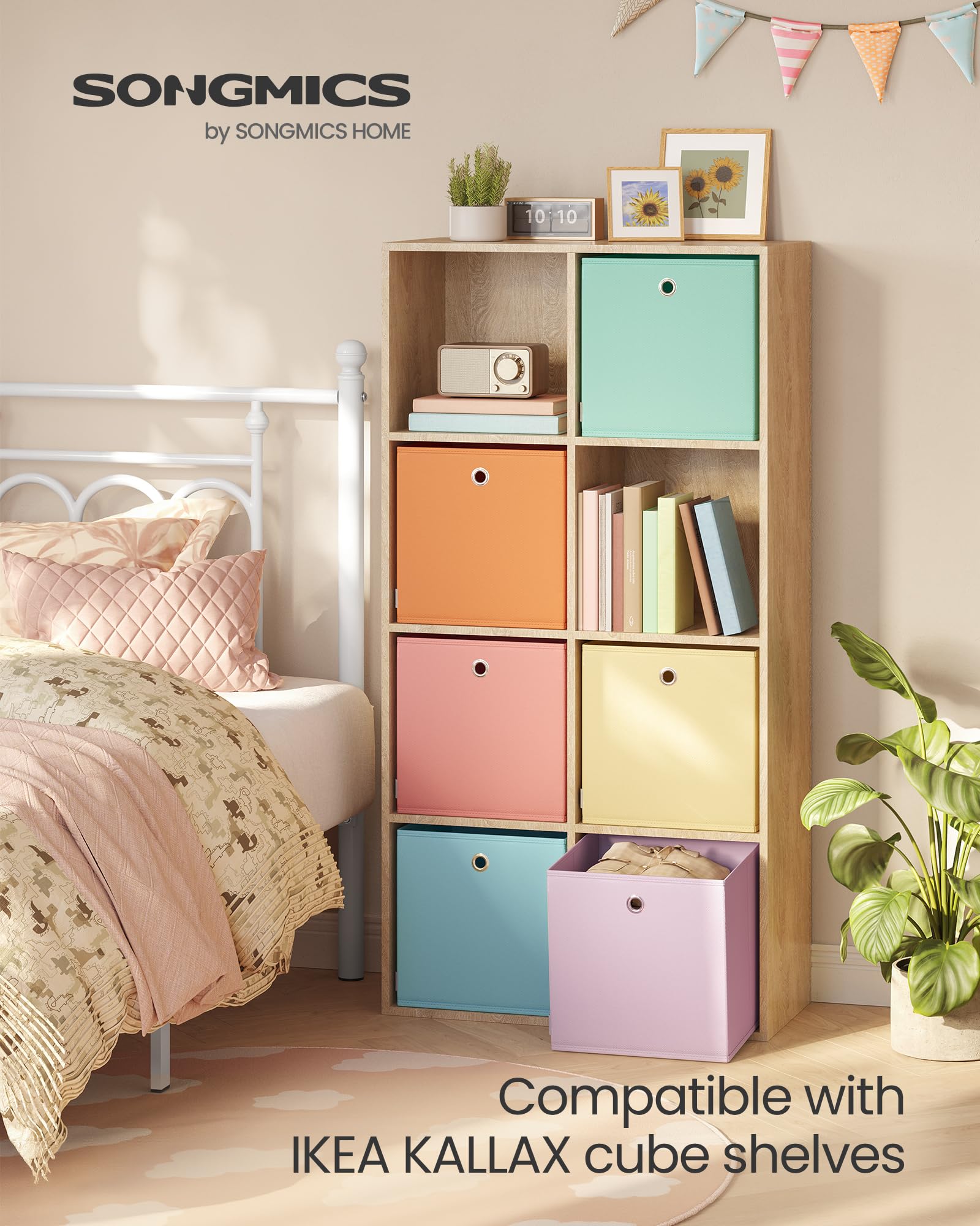 SONGMICS URFB233X01 colorful storage bins brighten rooms while storing items
