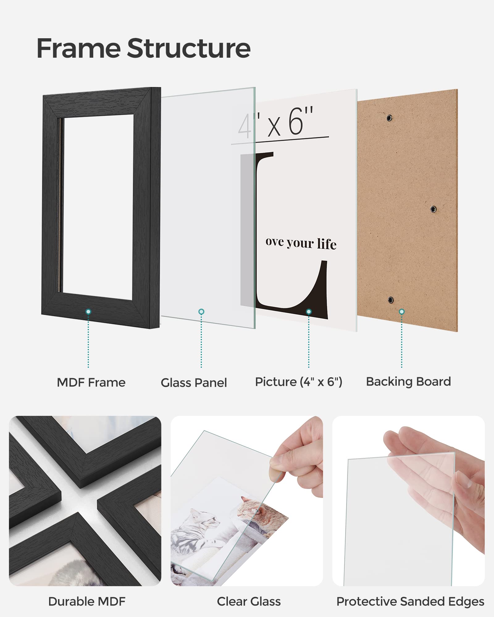SONGMICS URPF22BK wall-ready arrangement showcases twelve photos in a stylish grid.