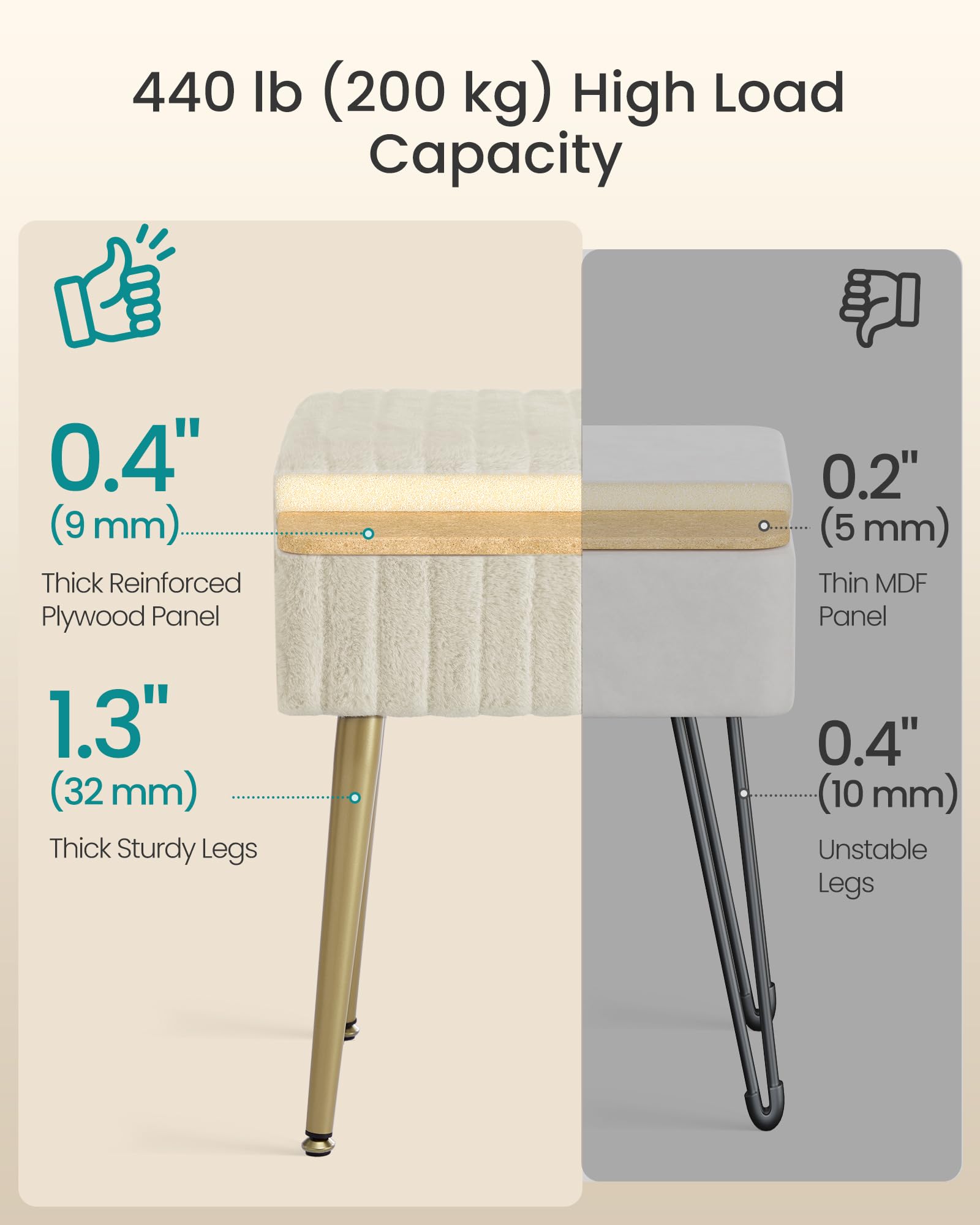 Songmics vanity stool in cappuccino beige finish adds subtle style