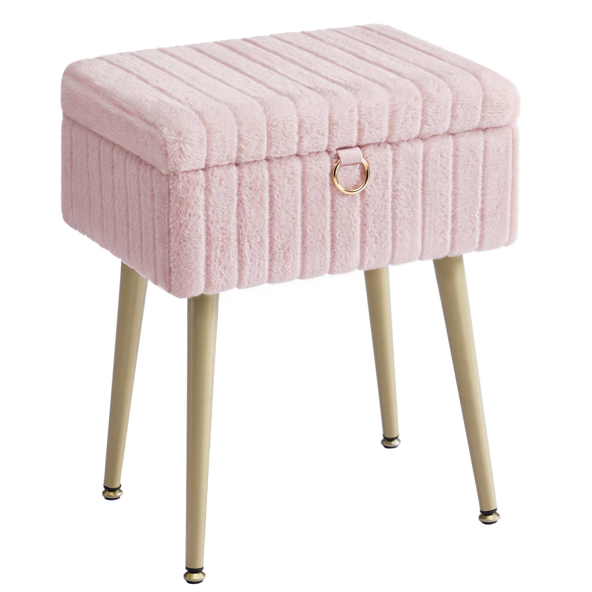 SONGMICS Jelly Pink vanity stool with faux fur, plush seat for beauty routines