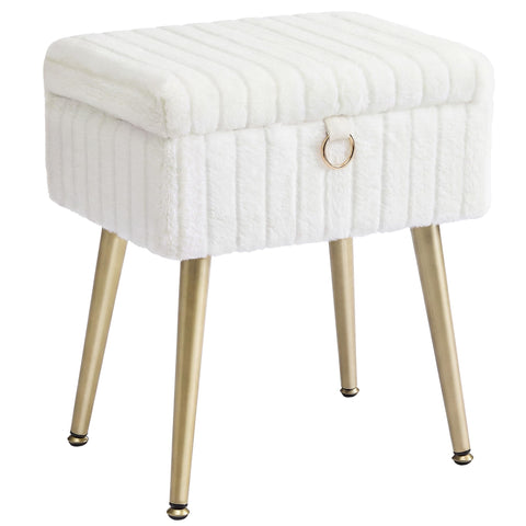 SONGMICS vanity stool with faux fur seat offers plush comfort for daily makeup routines.