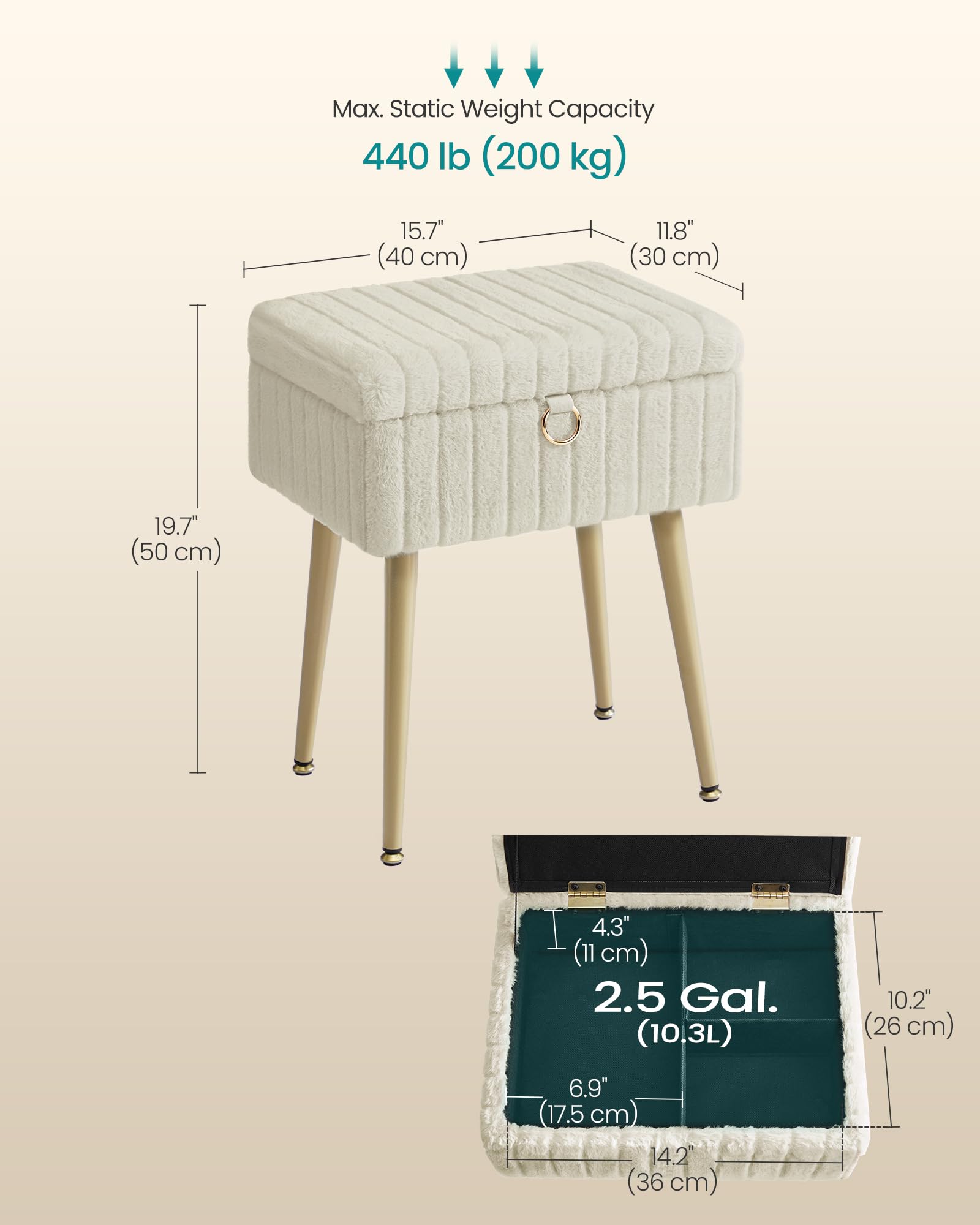 Songmics vanity stool with a large seat fits under most vanities