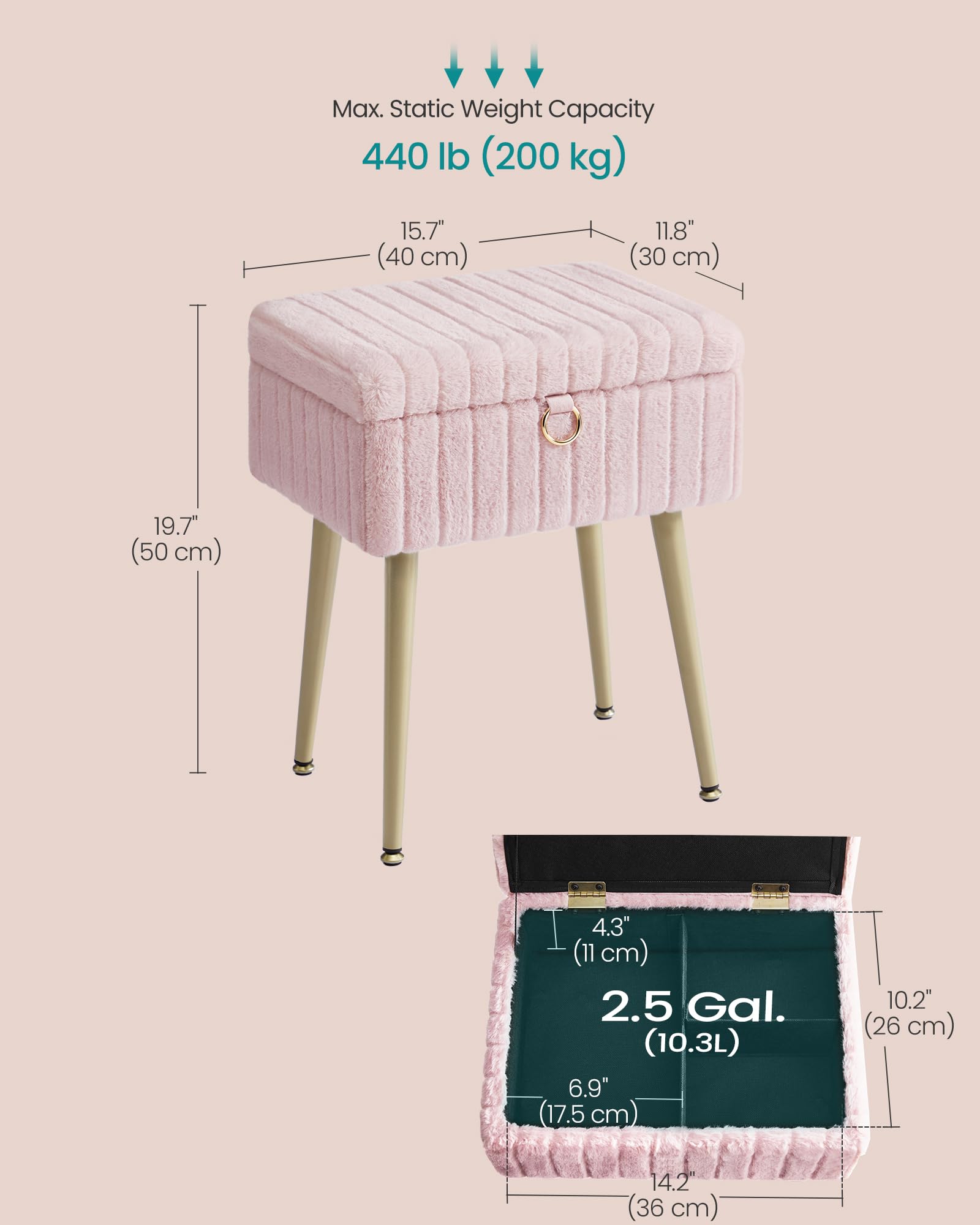 SONGMICS vanity stool with metal legs for stable support