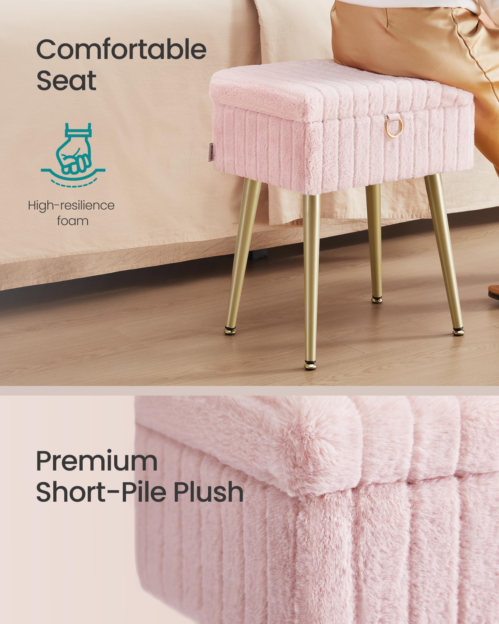 SONGMICS vanity stool with removable dividers keeps cosmetics organized