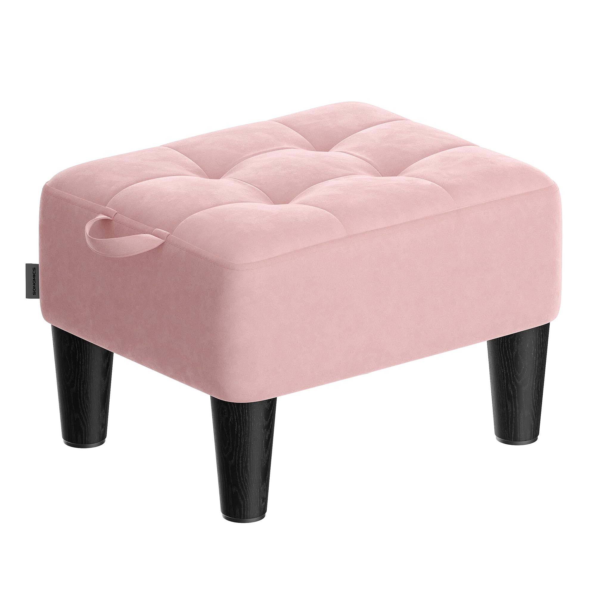 SONGMICS velvet foot stool with legs showing sturdy design and plush padding.