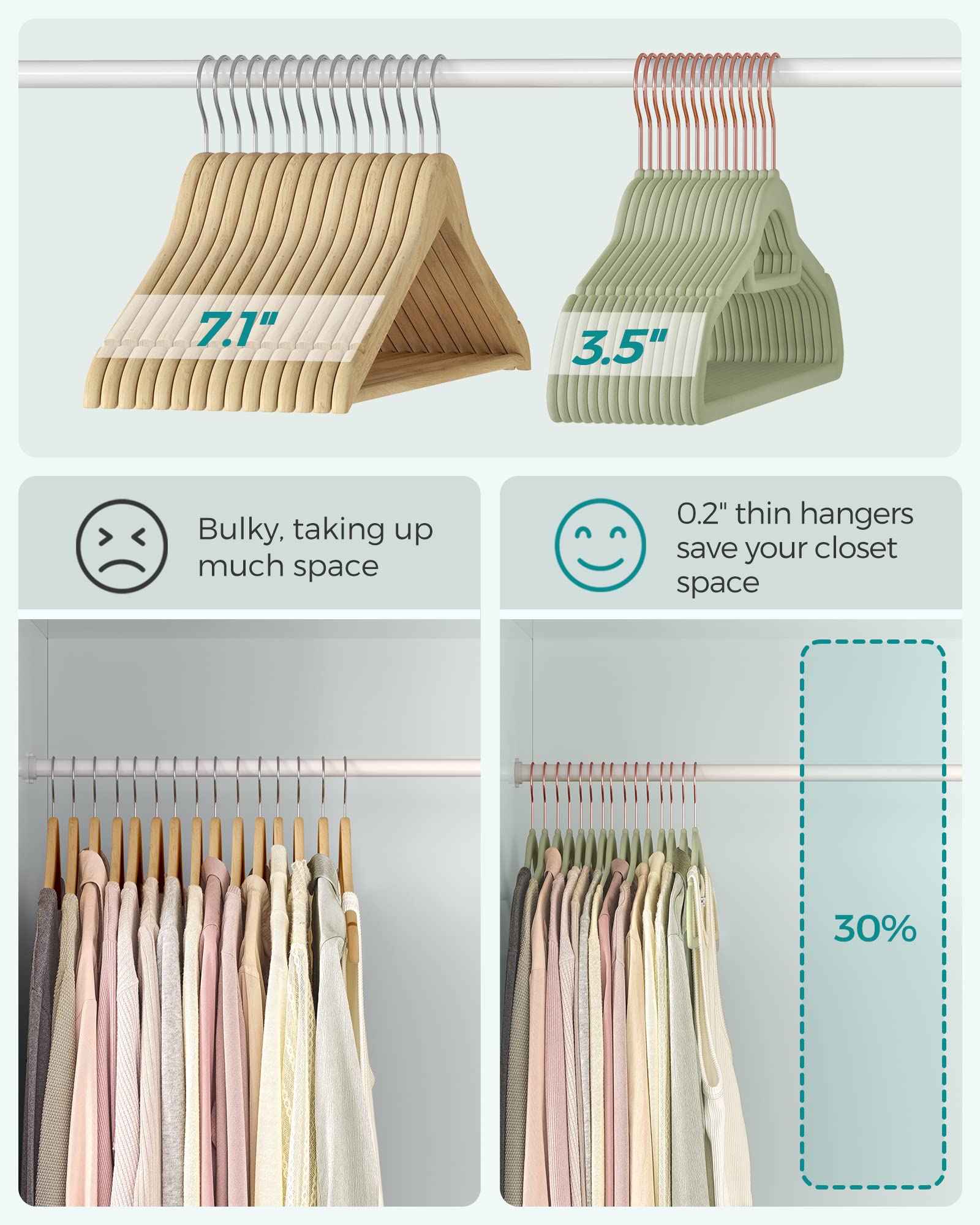 SONGMICS velvet hangers feature a 360-degree swivel hook