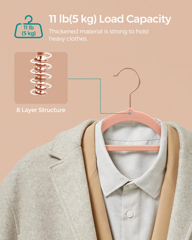 Songmics velvet hangers with 360° swivel hook for easy access.