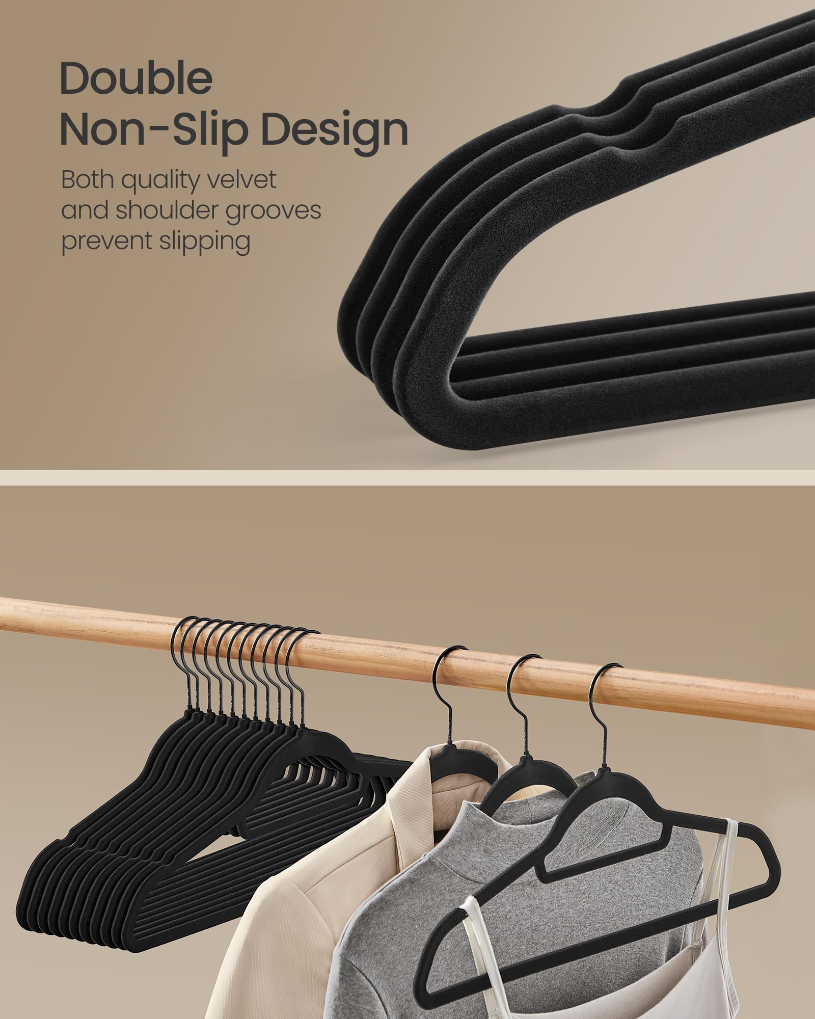 SongMics velvet hanger 50-pack for dresses protects fabric with grip and slim design.