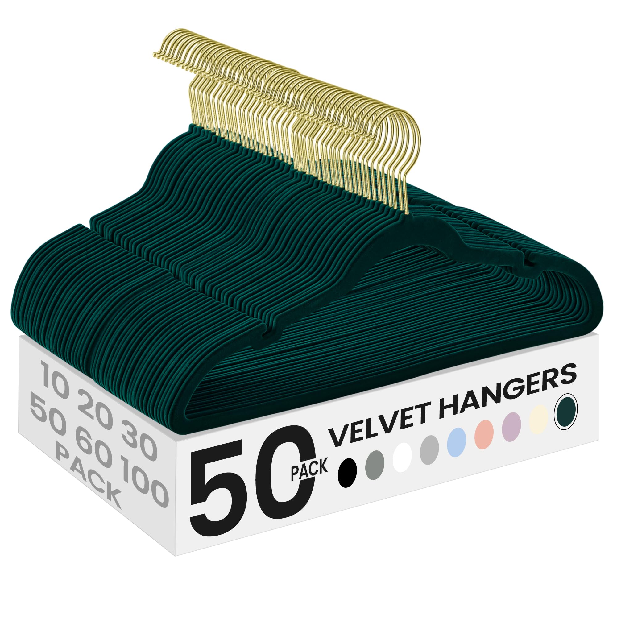 SONGMICS velvet hangers 50-pack display slim profile for space-saving closet organization.