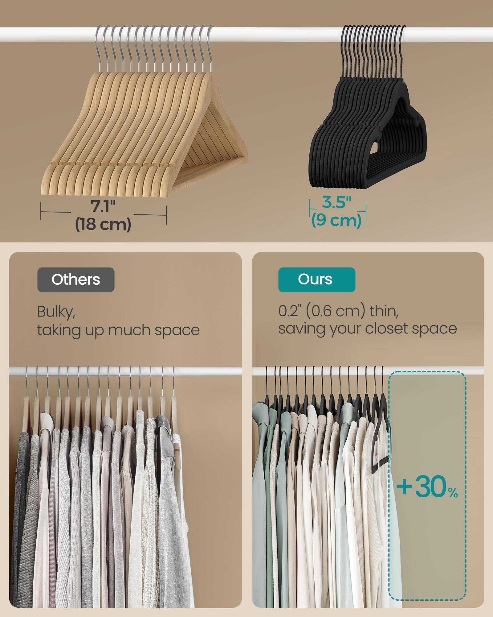 SongMics velvet hanger 50-pack for pants supports without creasing in a slim profile.
