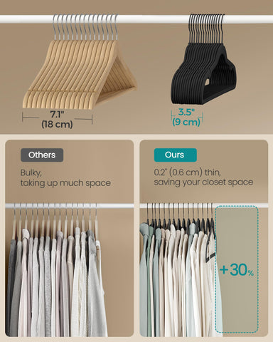 SongMics velvet hanger 50-pack for pants supports without creasing in a slim profile.