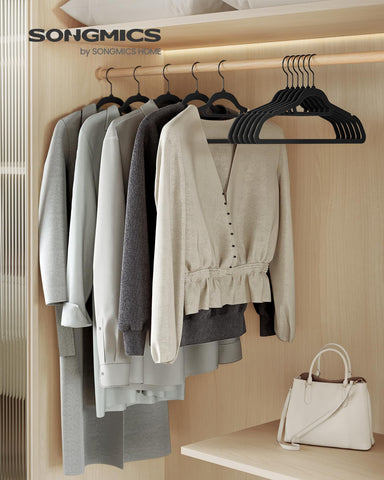 SongMics velvet hanger 50-pack for shirts prevents slipping and saves closet space.
