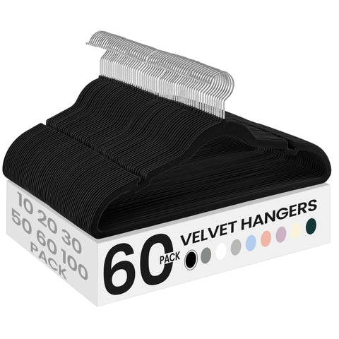 SONGMICS velvet hangers in ink black showcasing compact space-saving design for organized closets.