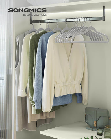 SongMics velvet hangers with a slim profile maximize closet space.