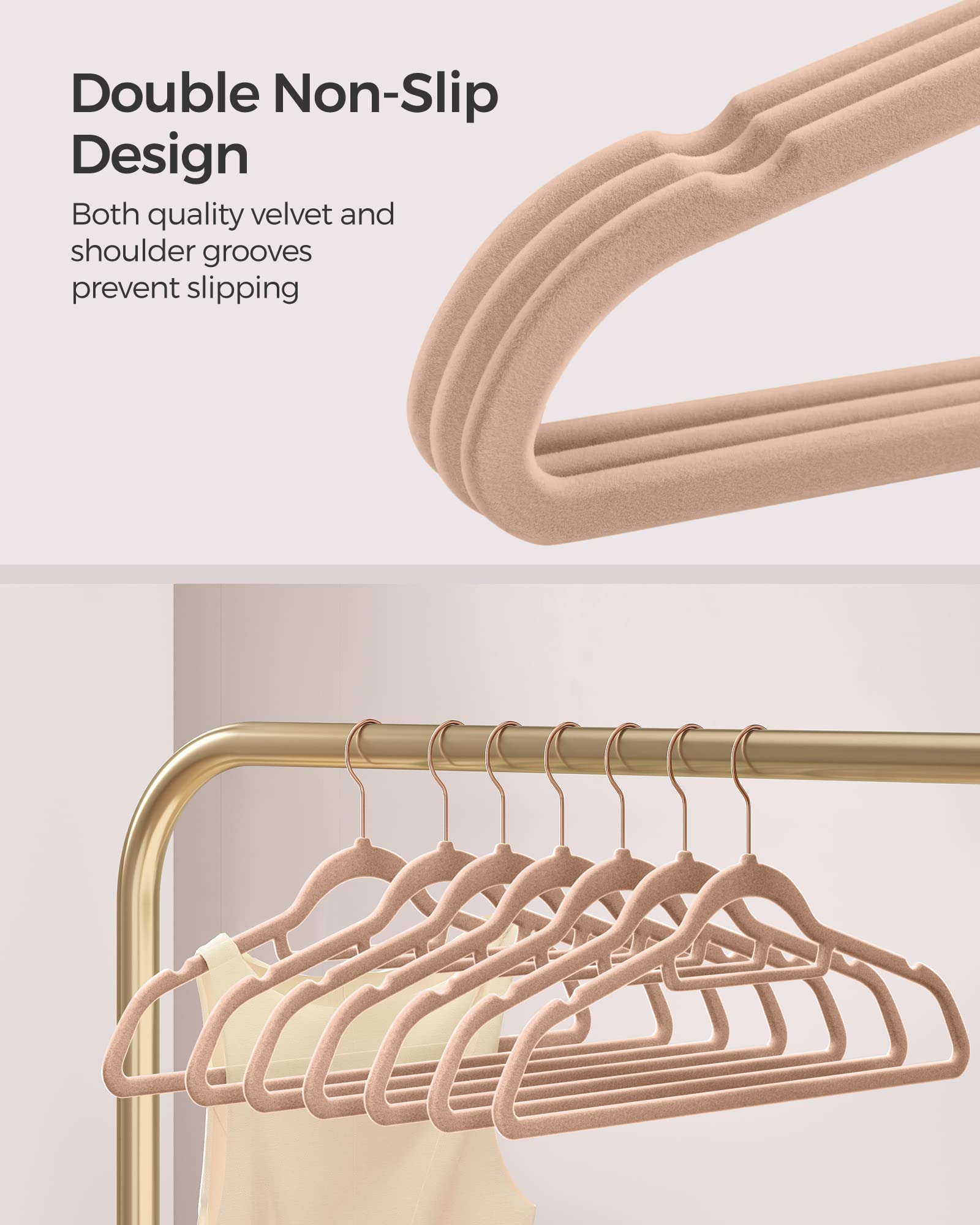 Songmics slim-profile hangers maximize closet space while supporting heavier garments.
