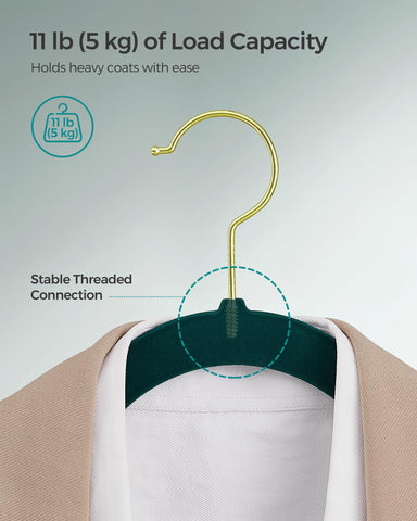SONGMICS velvet hangers durable ABS construction supports heavy jackets up to 11 lb.