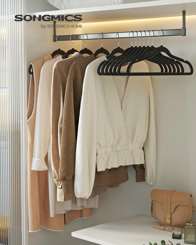 SONGMICS velvet hangers with 360° swivel hooks for easy access
