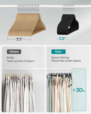 SONGMICS velvet hangers 0.2-inch profile maximizes closet space.