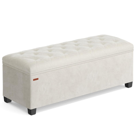 SONGMICS velvet storage ottoman bench with cover on, elegant seating.