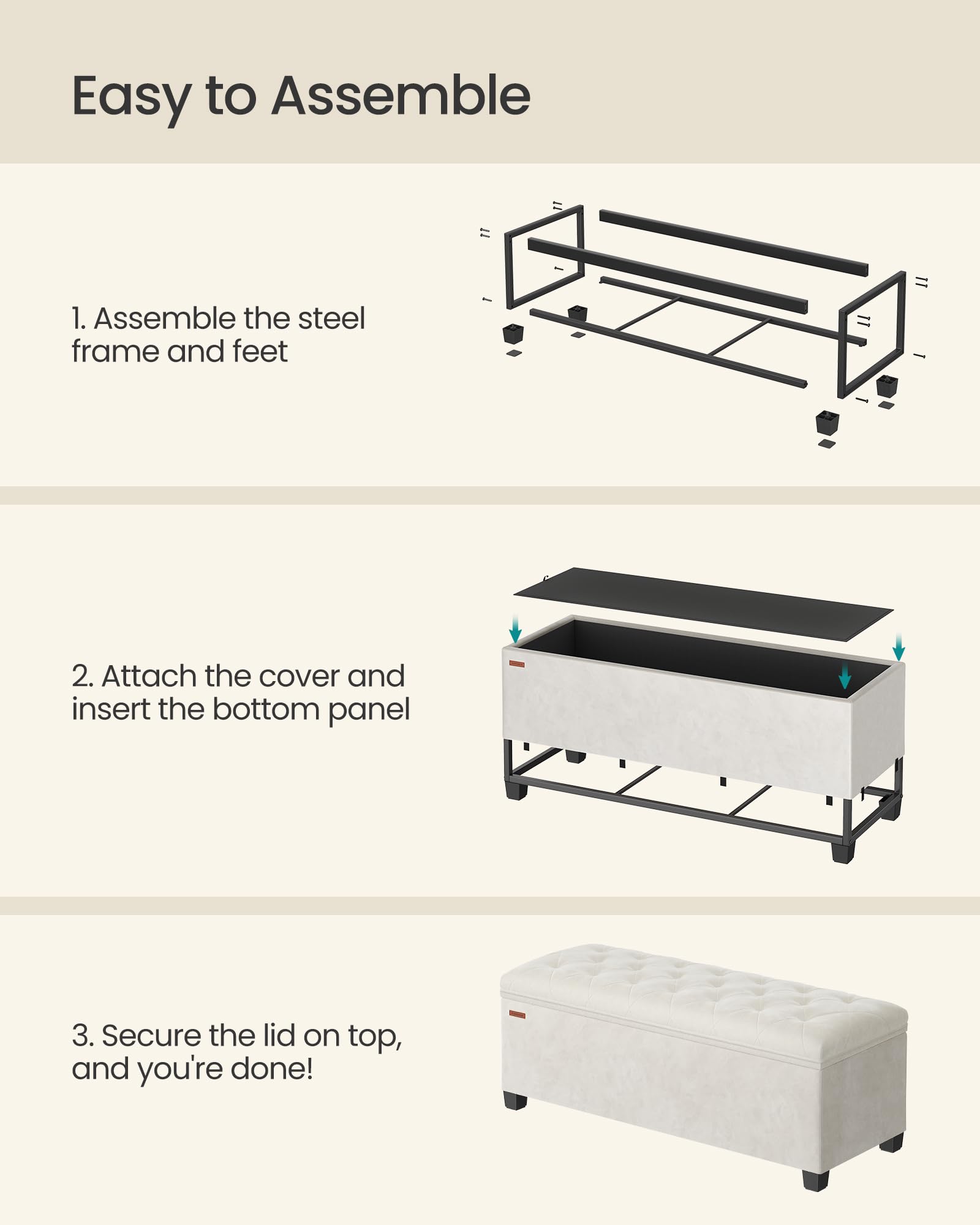 SONGMICS velvet storage ottoman bench in living room setting.