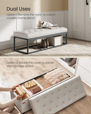 SONGMICS velvet storage ottoman bench side view shows sturdy frame.