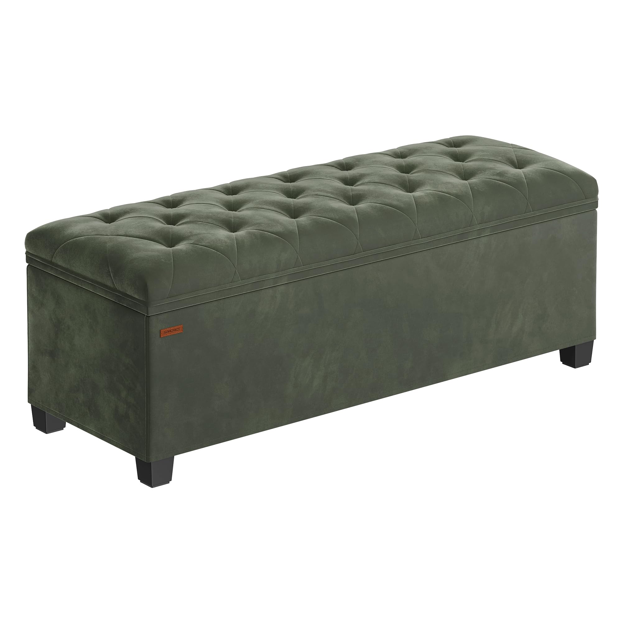 SONGMICS velvet storage ottoman forest green full view, stylish seating with storage