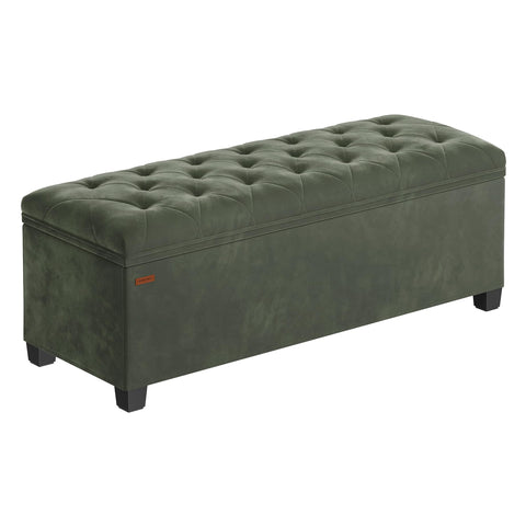 SONGMICS velvet storage ottoman forest green full view, stylish seating with storage