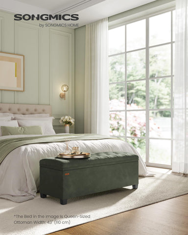 SONGMICS velvet storage ottoman lid open reveals 103 L storage space