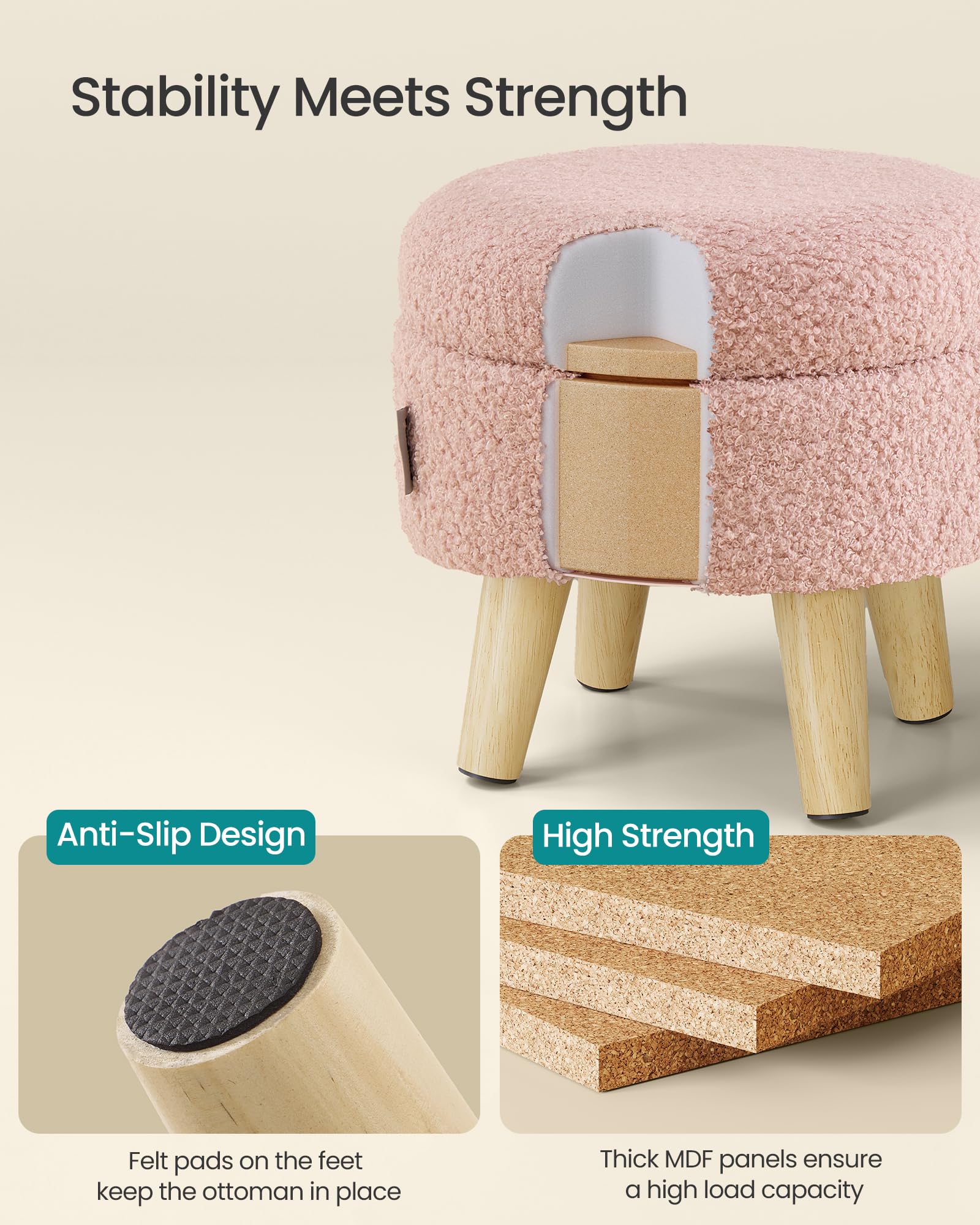 SONGMICS versatile ottoman works as a footstool, side table, or plant stand.