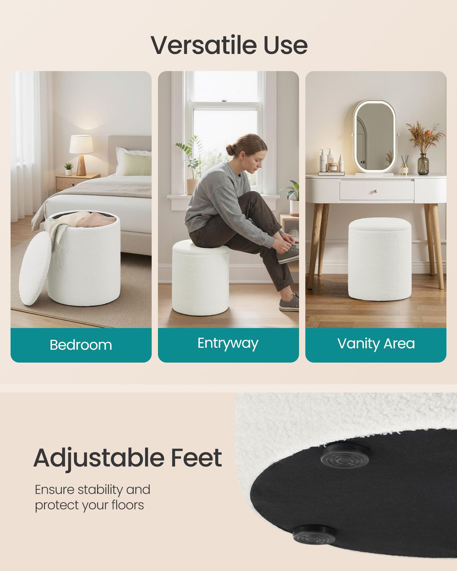 SONGMICS versatile round ottoman doubles as seating, storage, or a small table