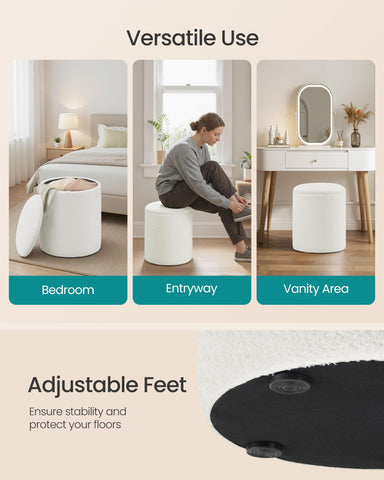 SONGMICS versatile round ottoman doubles as seating, storage, or a small table