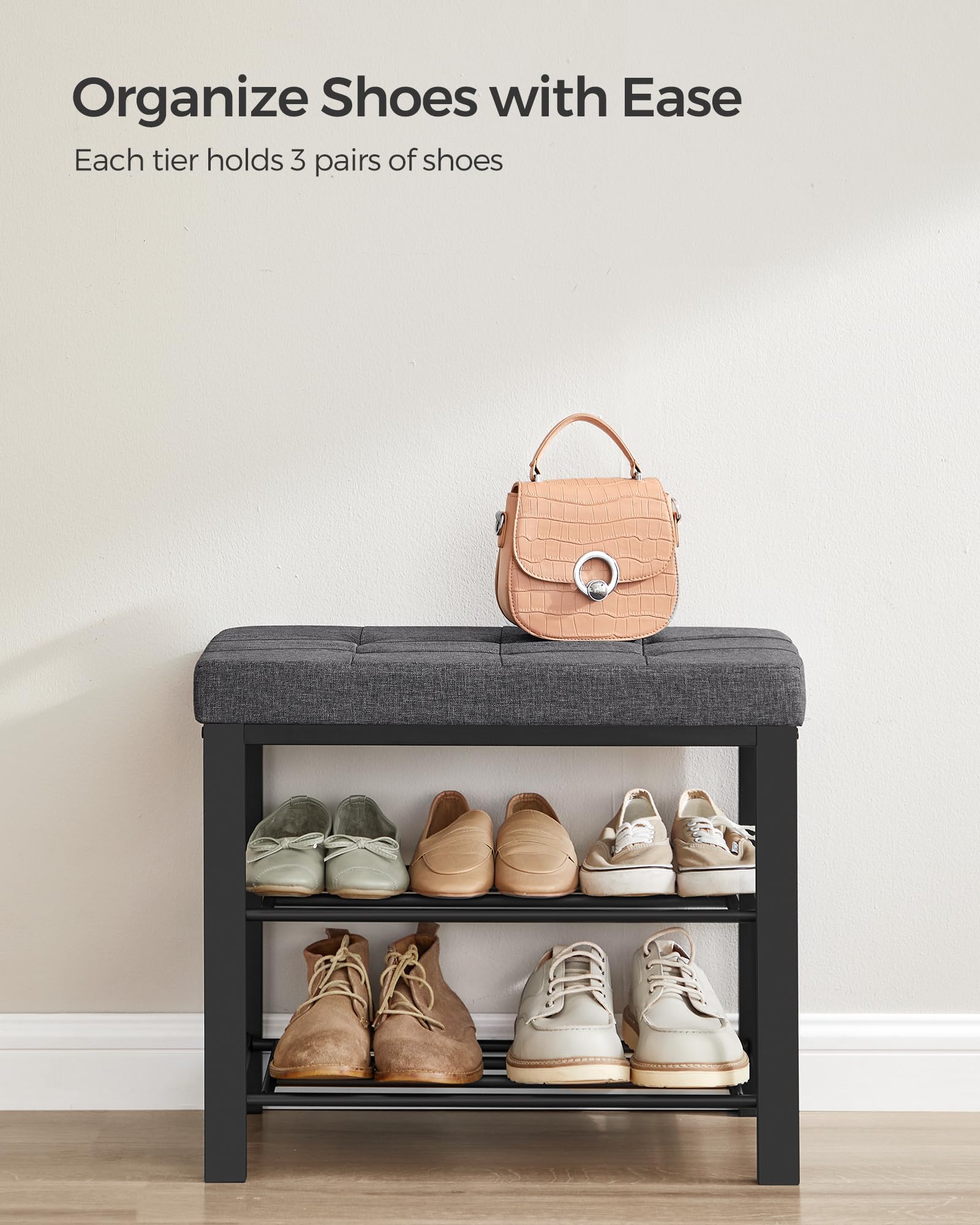 SONGMICS versatile bench fits entryway, living room, or bedroom.