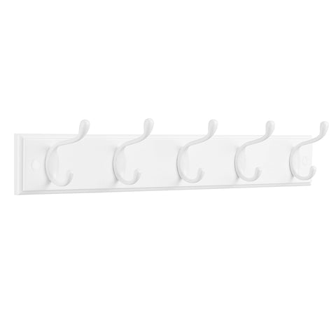 SONGMICS wall-mounted coat rack with five dual hooks for coats and bags.